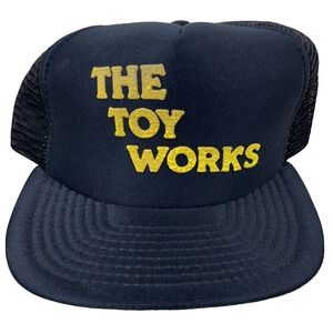 Vintage The Toy Works Trucker Hat Cap Snapback Black Mesh‎ Store Puffy 90s Y2K
